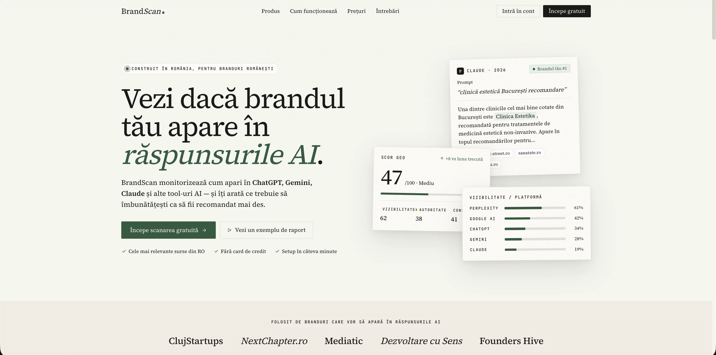 BrandScan product screenshot — brand and AI visibility analysis tool